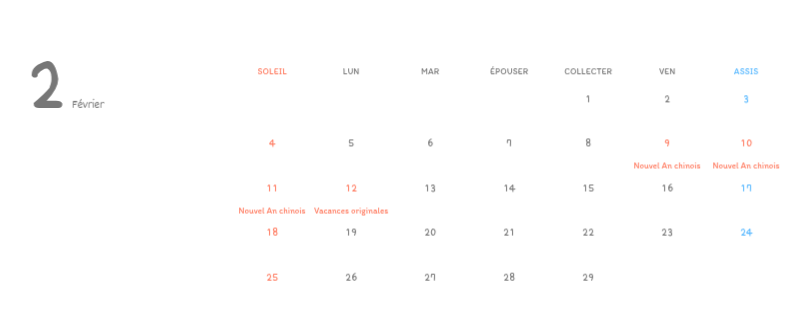 Calendriers mignons avec des illustrations câlines