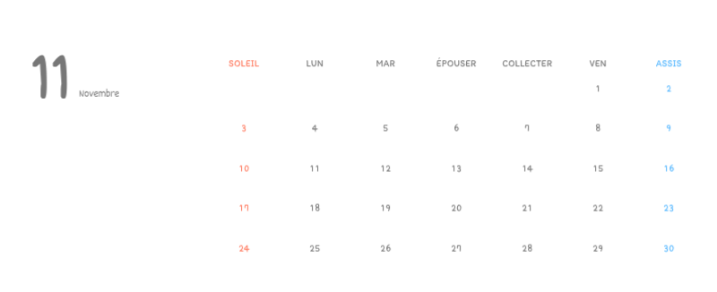 Calendriers mignons avec des illustrations câlines