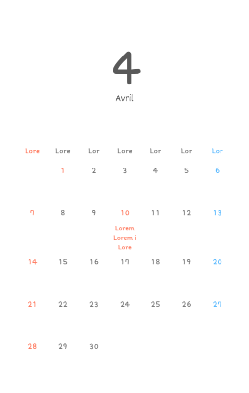 Calendriers mignons avec des illustrations câlines