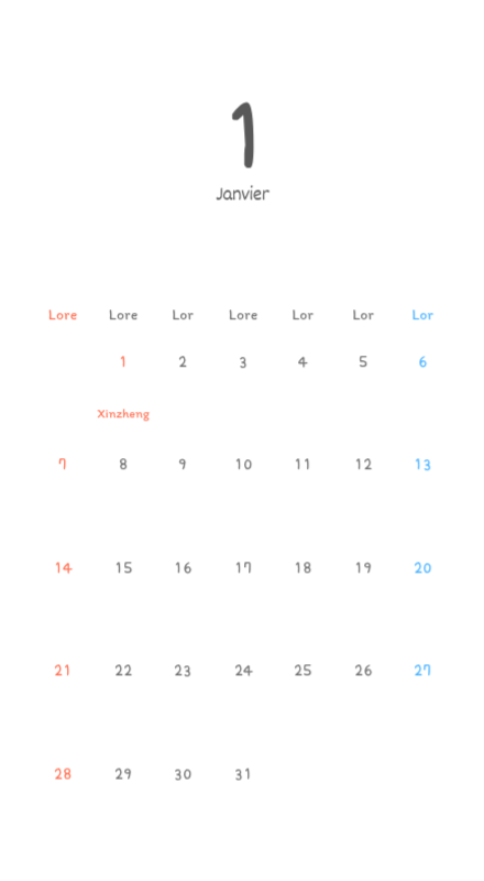 Calendriers mignons avec des illustrations câlines