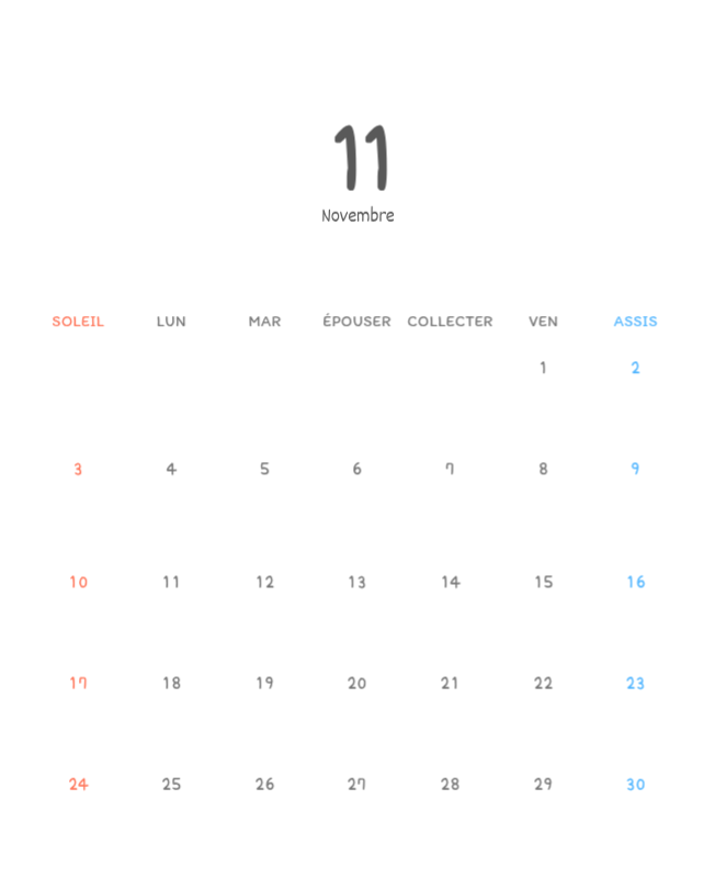 Calendriers mignons avec des illustrations câlines