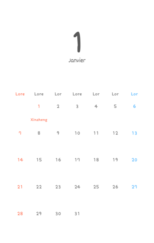 Calendriers mignons avec des illustrations câlines