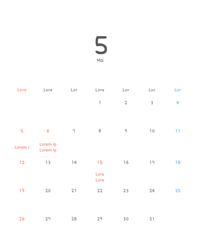 Calendriers mignons avec des illustrations câlines