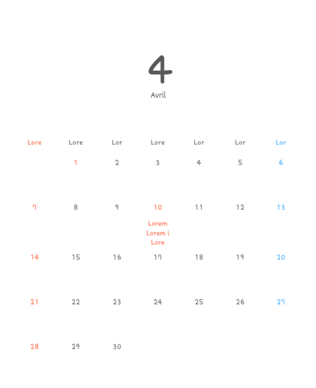 Calendriers mignons avec des illustrations câlines