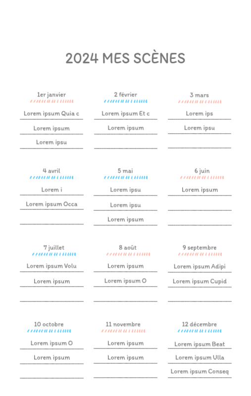 Calendriers mignons avec des illustrations câlines