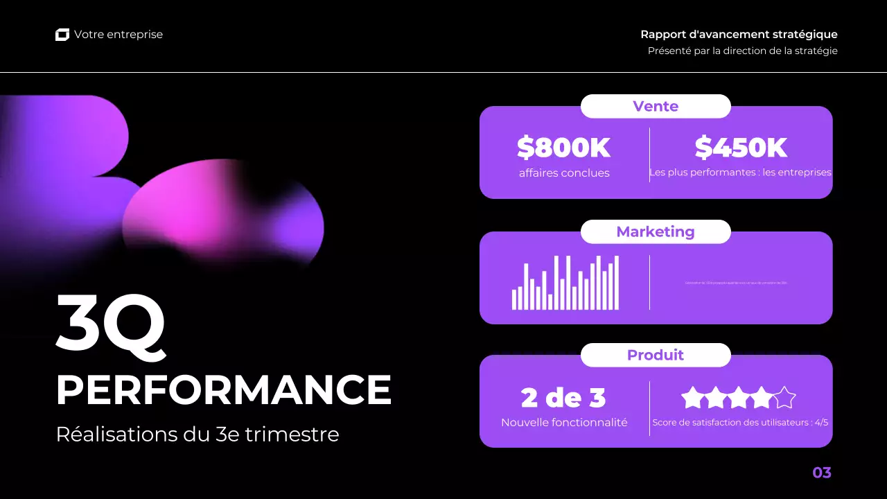 présentation de rapport trimestriel d'activité pourpre rose dégradé moderne