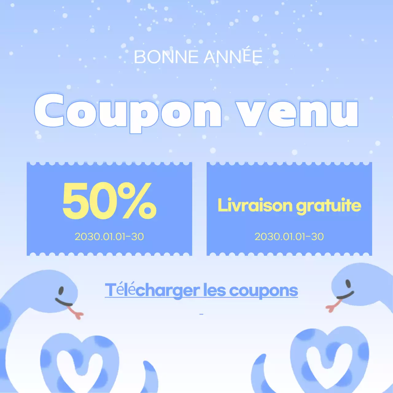 Une jolie publicité pour le Nouvel An en bleu clair et jaune