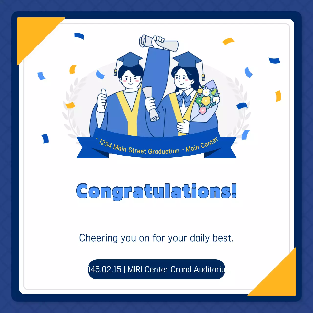 Convite de formatura simples azul Postagem de mídia social