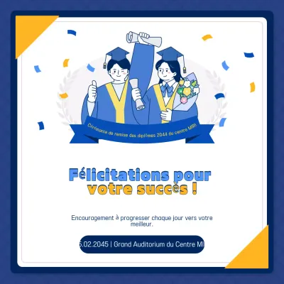 Cérémonie de remise des diplômes simple et bleue