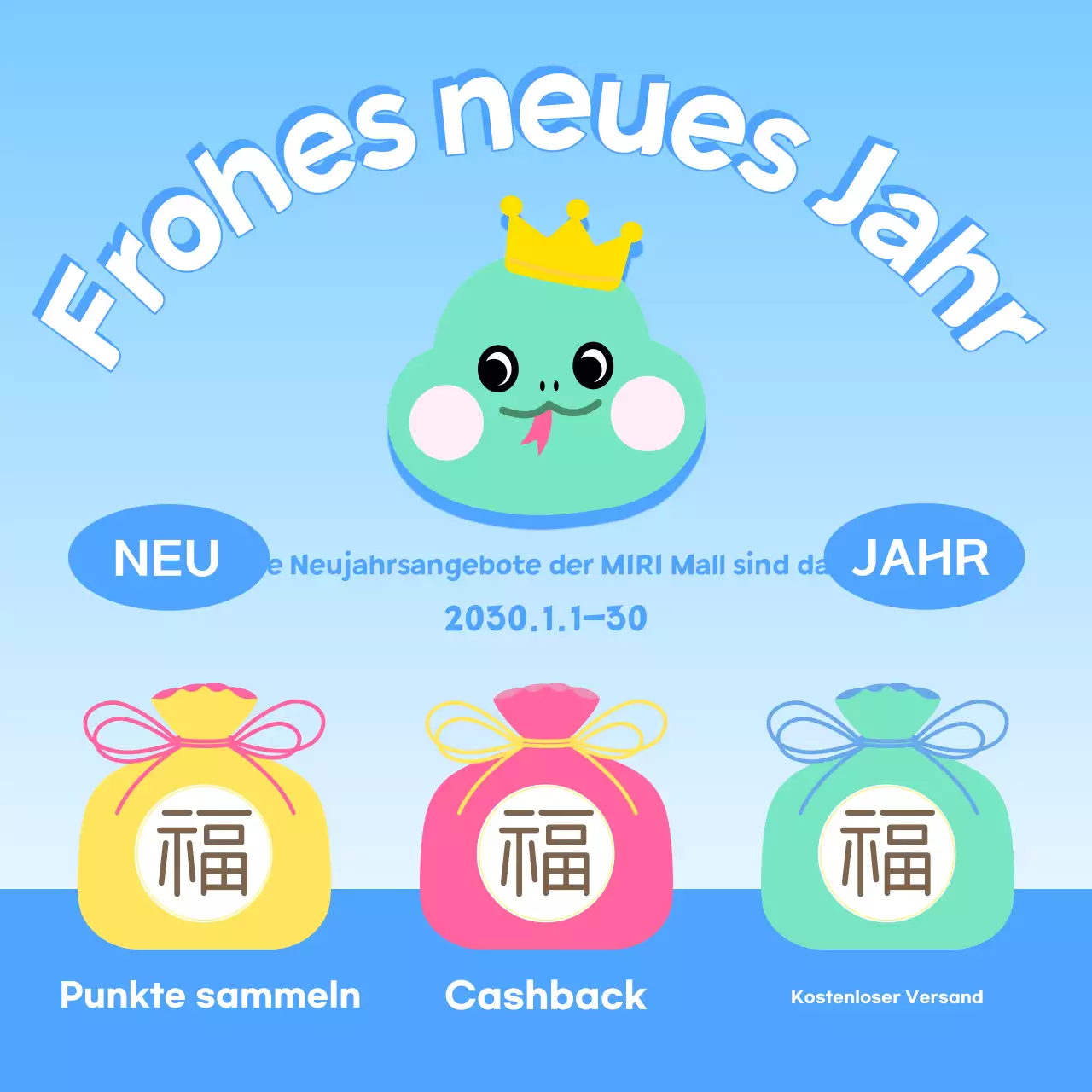 Eine hübsche Anzeige für das Neujahrsfest in Hellblau und Gelb