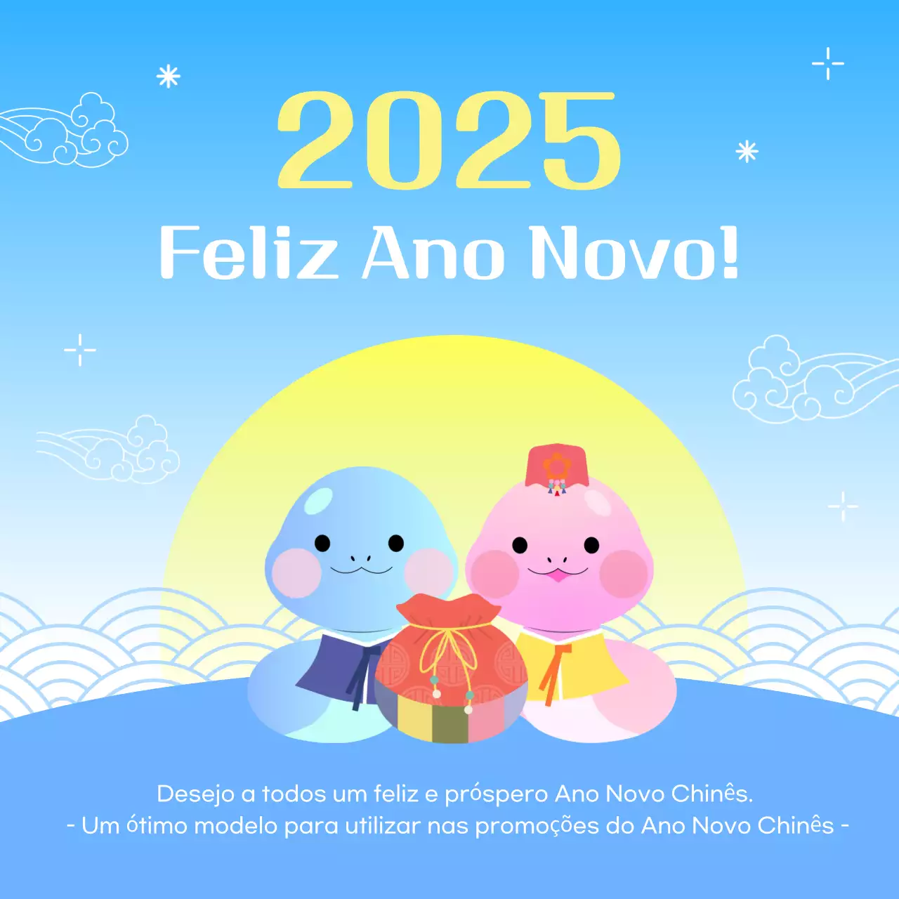Um bonito anúncio de Ano Novo em azul claro e amarelo