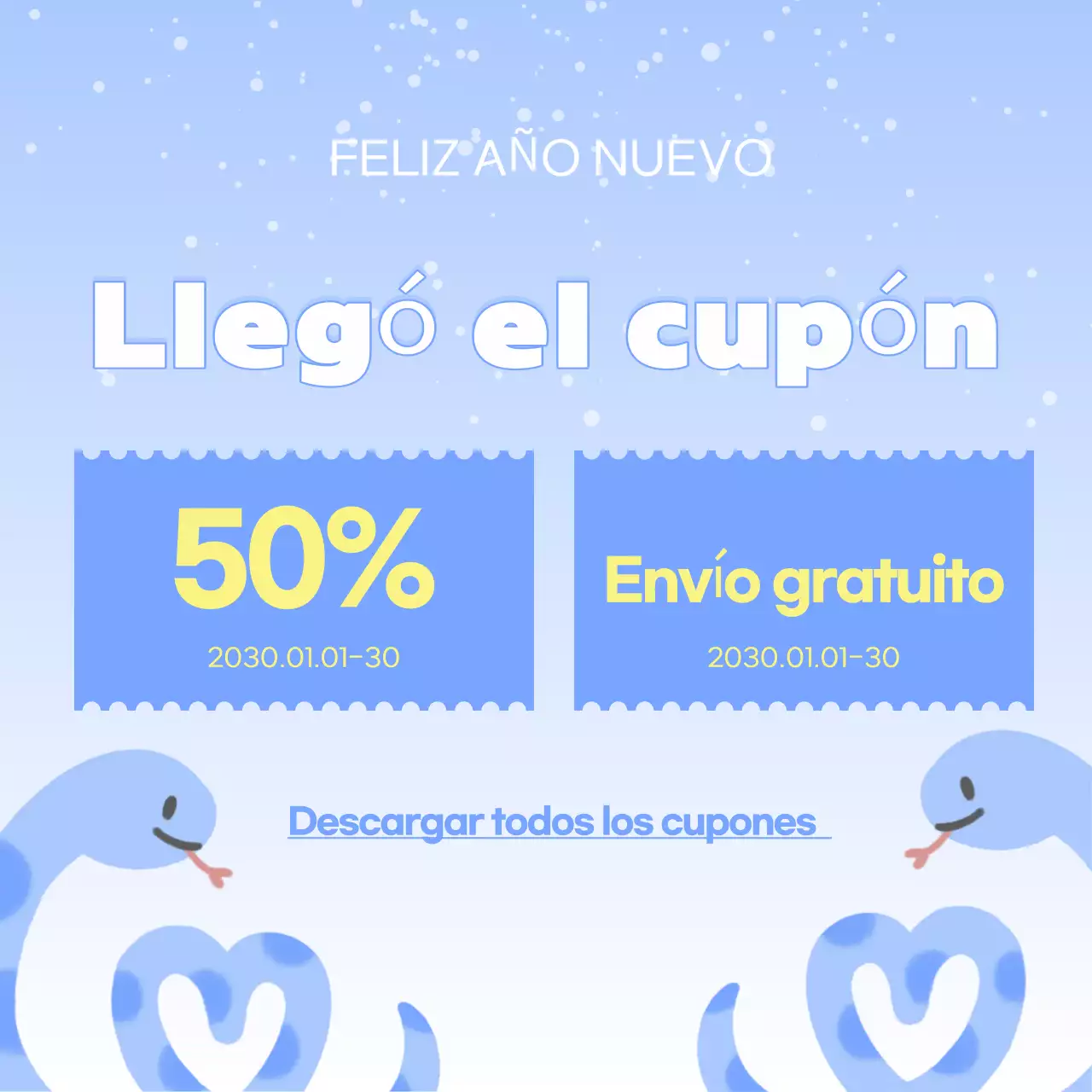 Un bonito anuncio de Año Nuevo en azul claro y amarillo