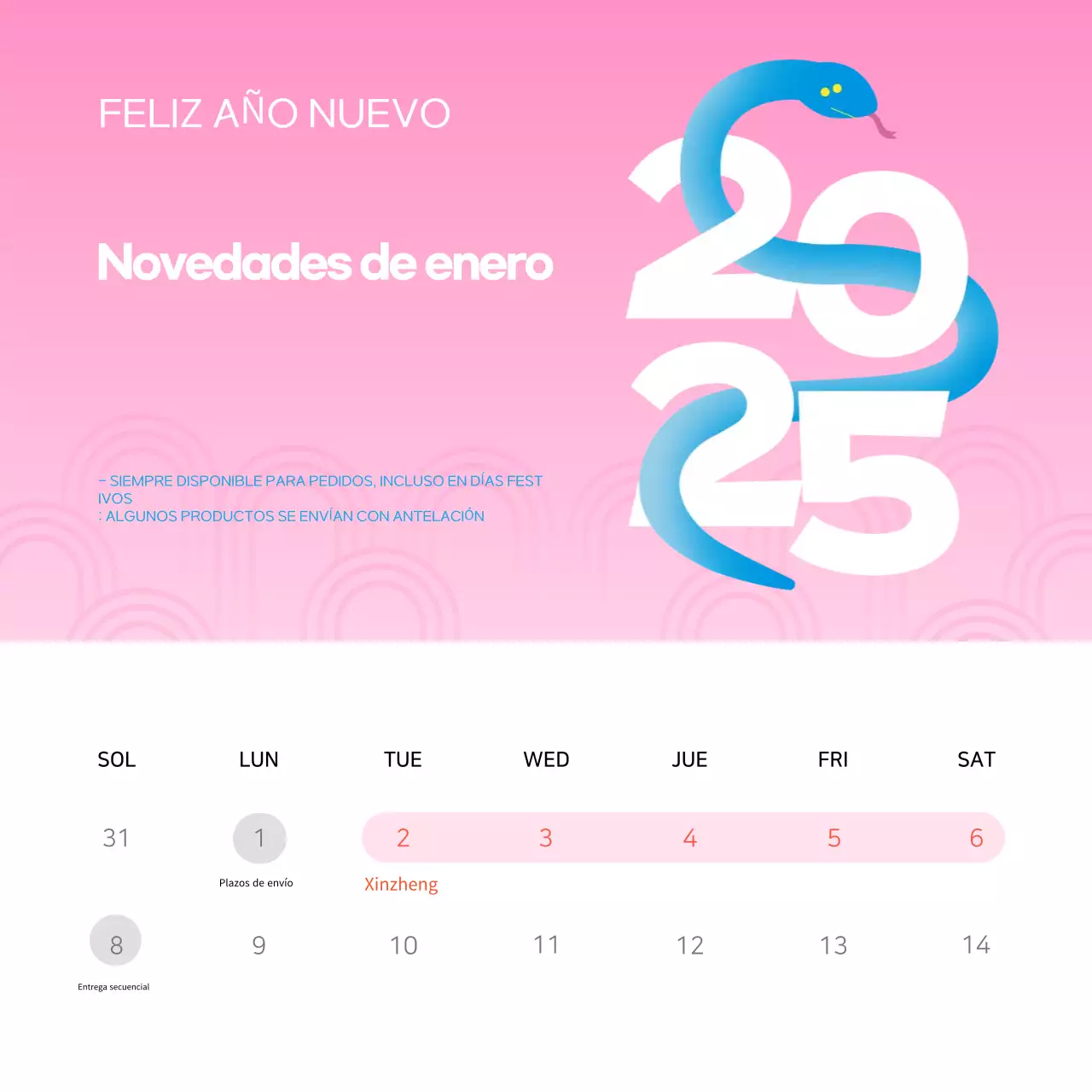 Un bonito anuncio de Año Nuevo en azul claro y amarillo