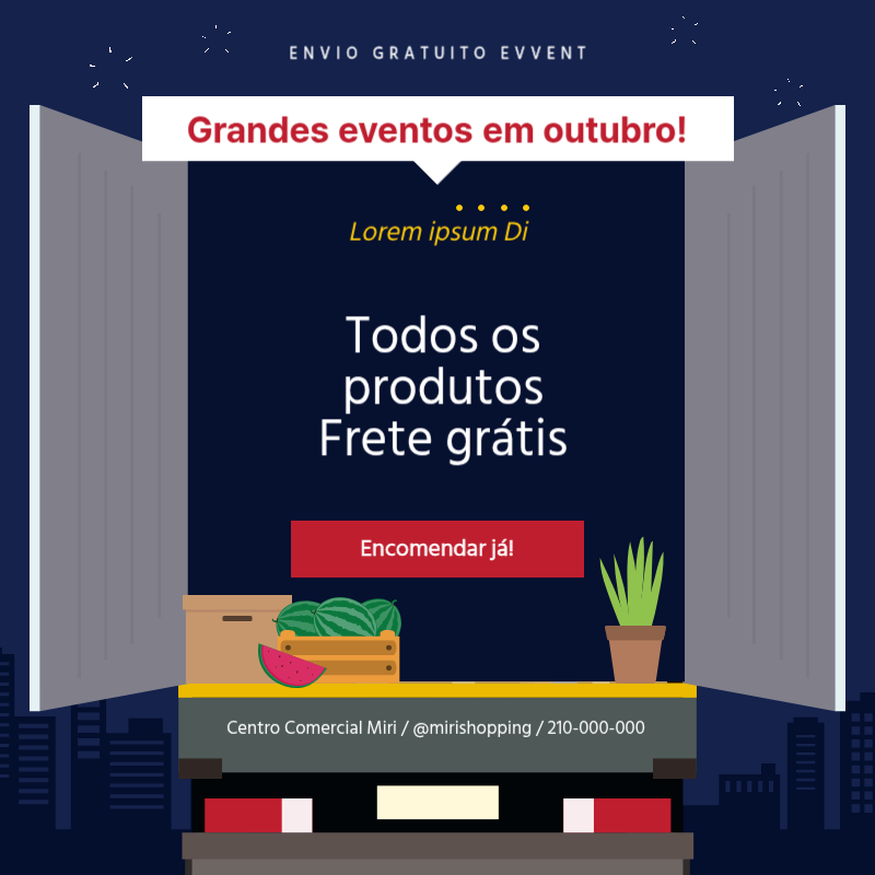 Promover a expedição gratuita de produtos simples em azul-marinho