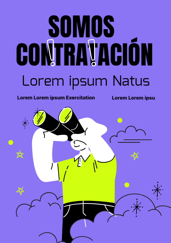 Un sencillo anuncio de contratación de verano en amarillo y morado