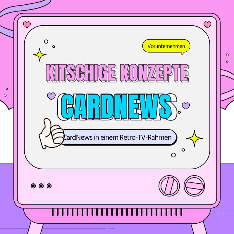 Werbung für kitschige Retro-TV-Rahmen in Rosa und Lila