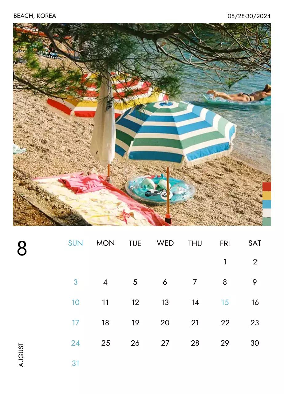 Kalender perjalanan minimalis dengan tata letak yang bersih