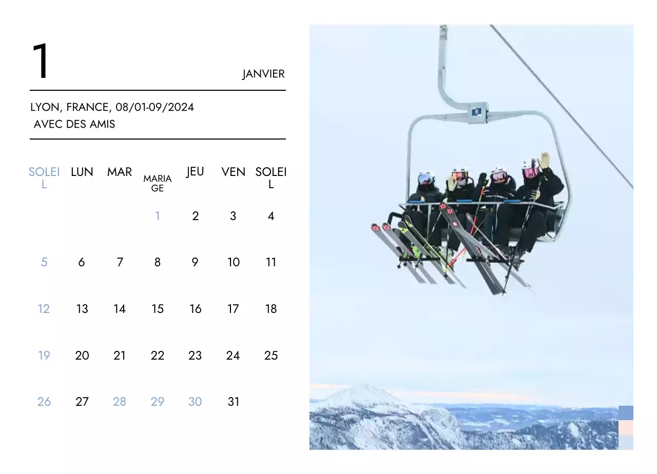 Calendrier de voyage minimaliste avec une mise en page épurée