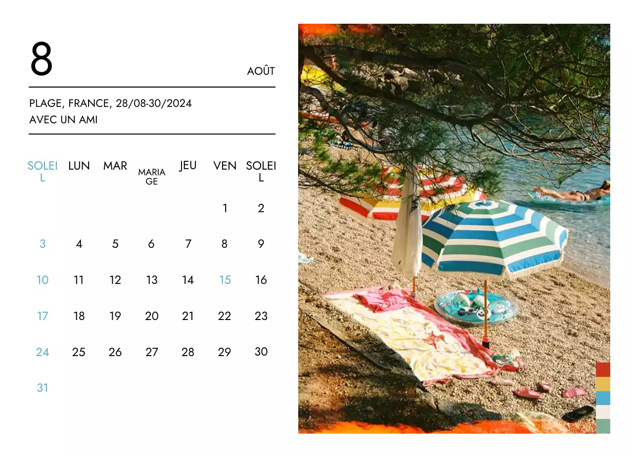Calendrier de voyage minimaliste avec une mise en page épurée