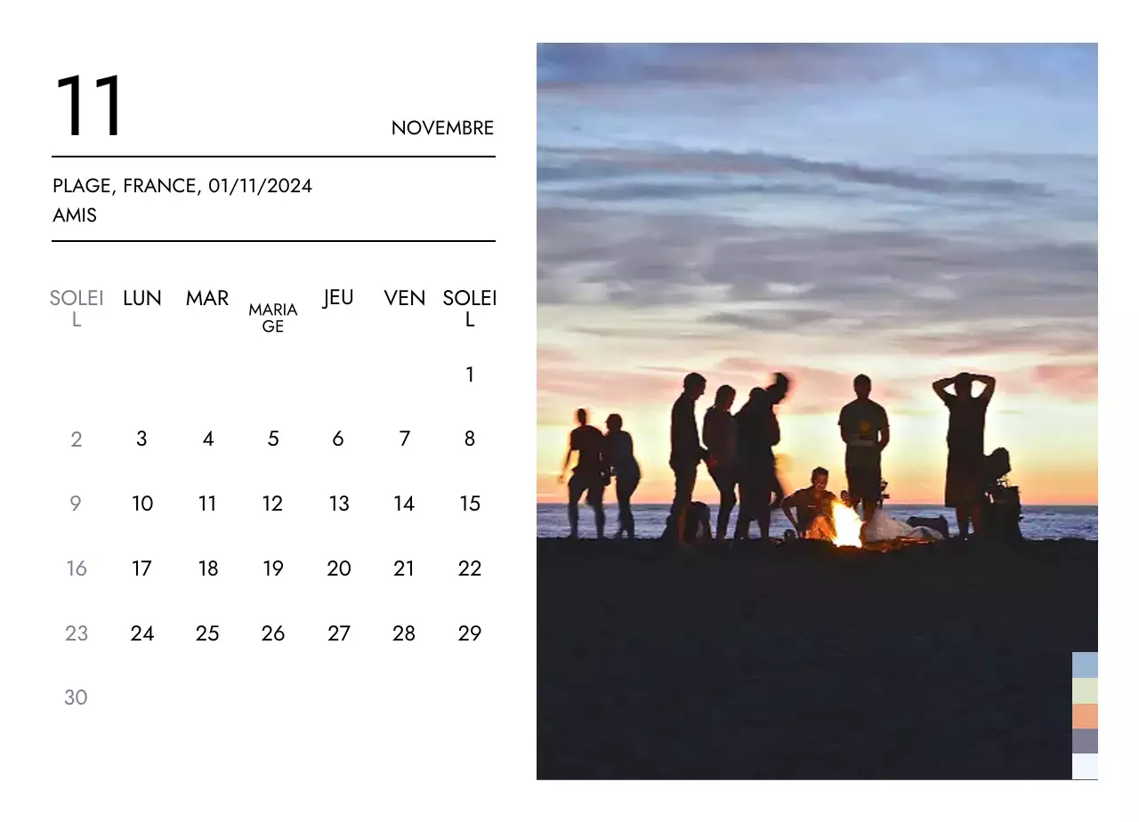 Calendrier de voyage minimaliste avec une mise en page épurée