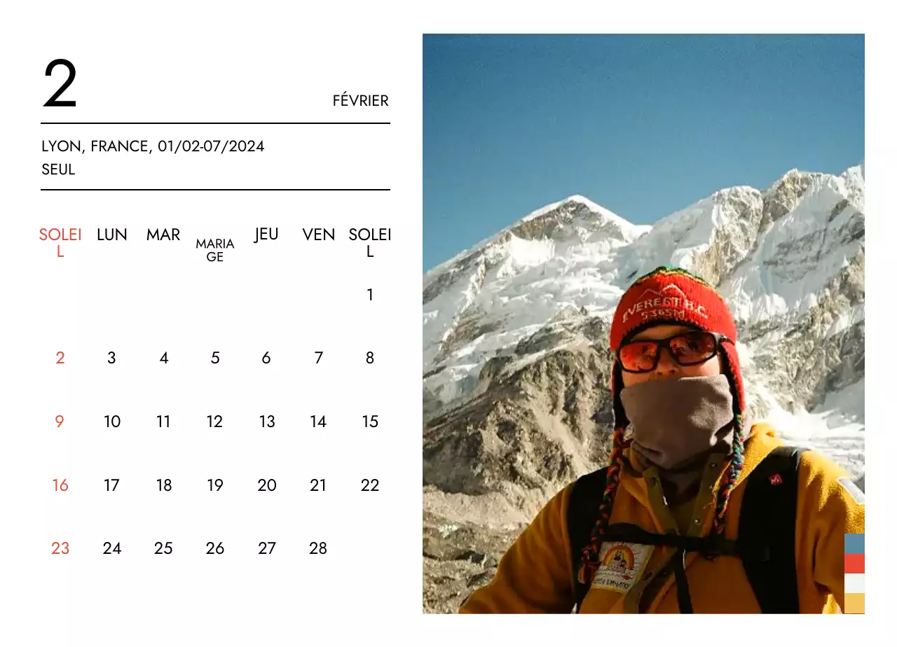 Calendrier de voyage minimaliste avec une mise en page épurée