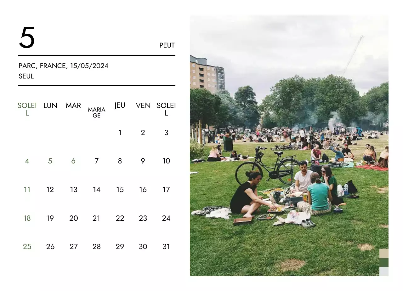 Calendrier de voyage minimaliste avec une mise en page épurée