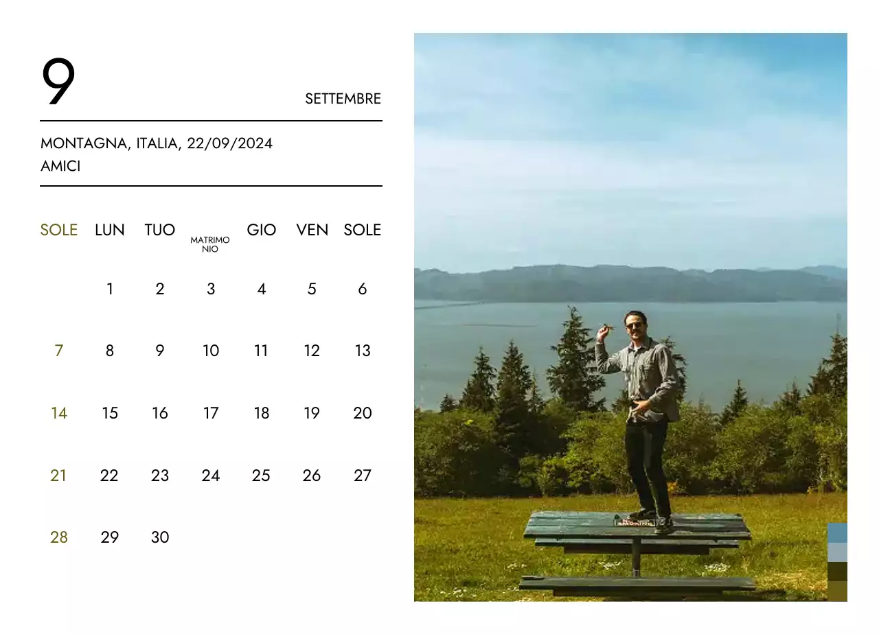 Calendario di viaggio minimalista con un layout pulito