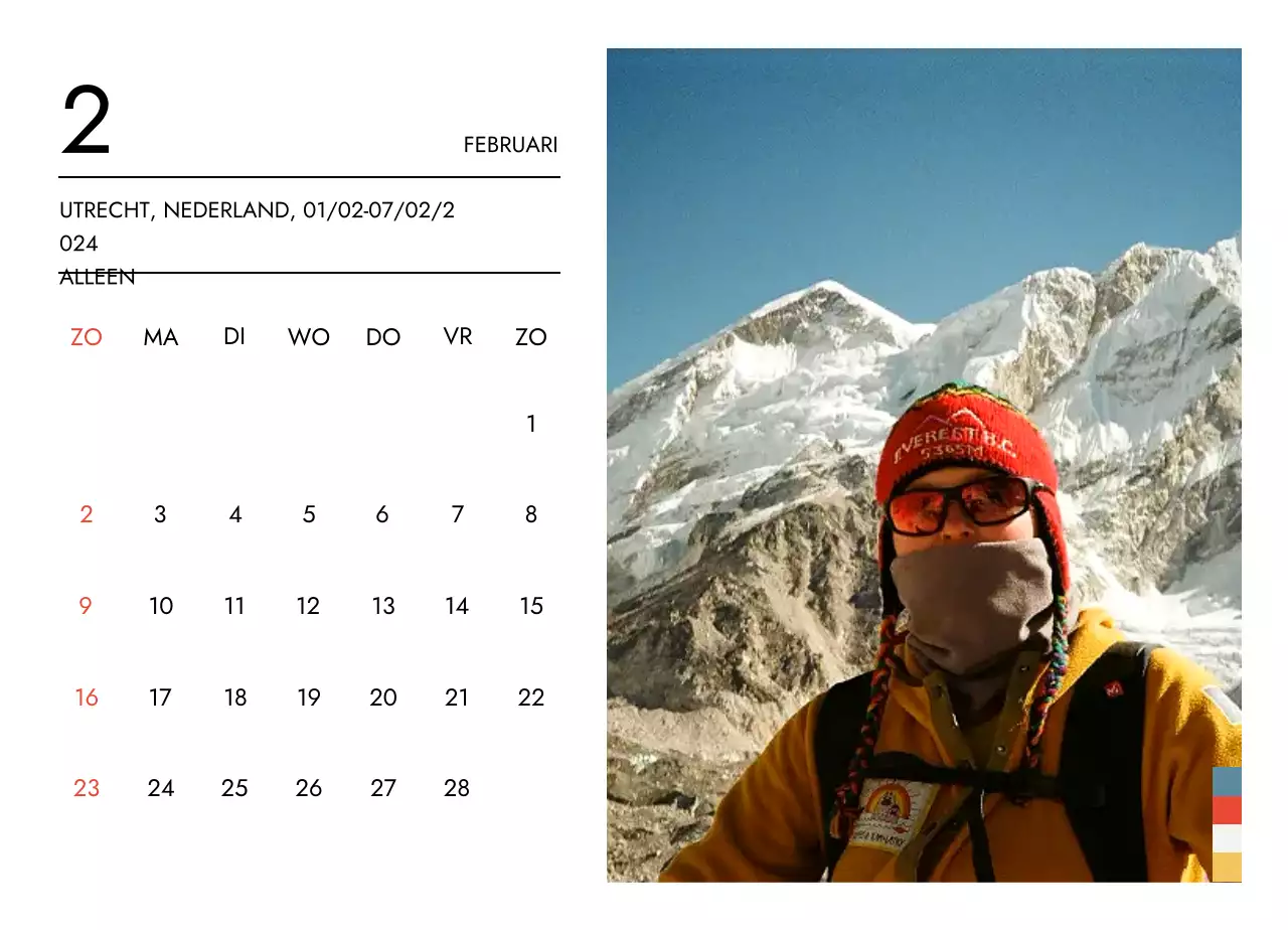 Minimalistische reiskalender met een strakke lay-out