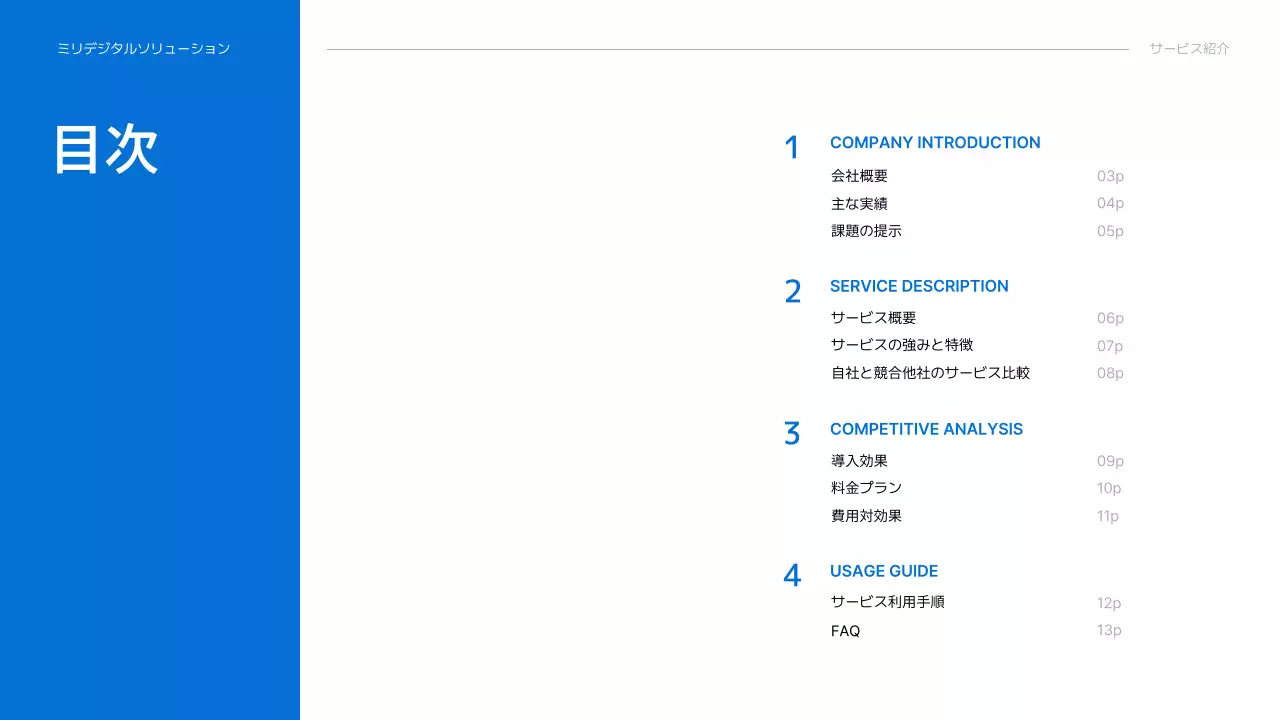 青 シンプル サービス 企画書 プレゼンテーション