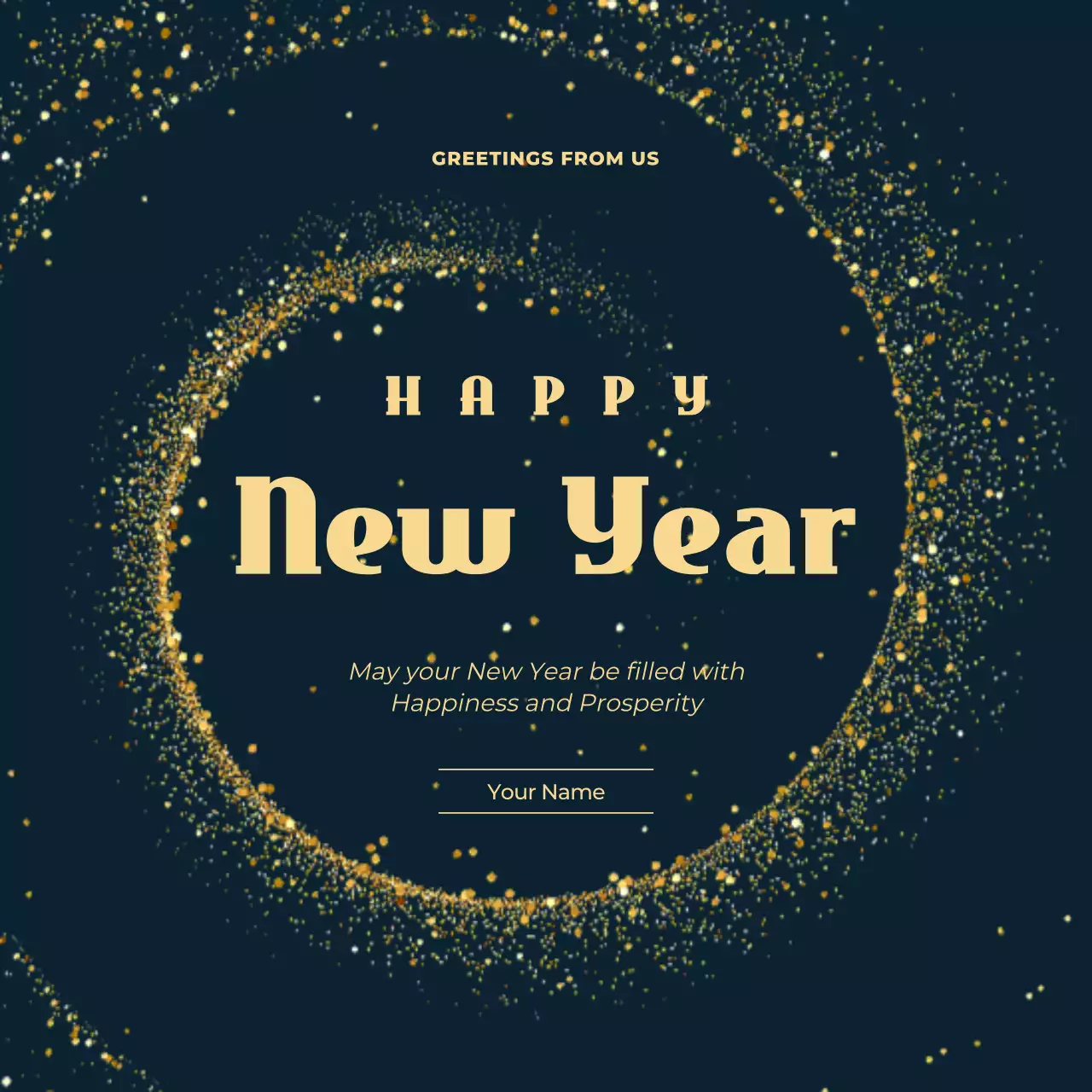 Black and Gold Elegant New Year Greetings Social Media Post