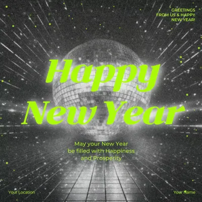 Neon Retro New Year's Card Social Media Post