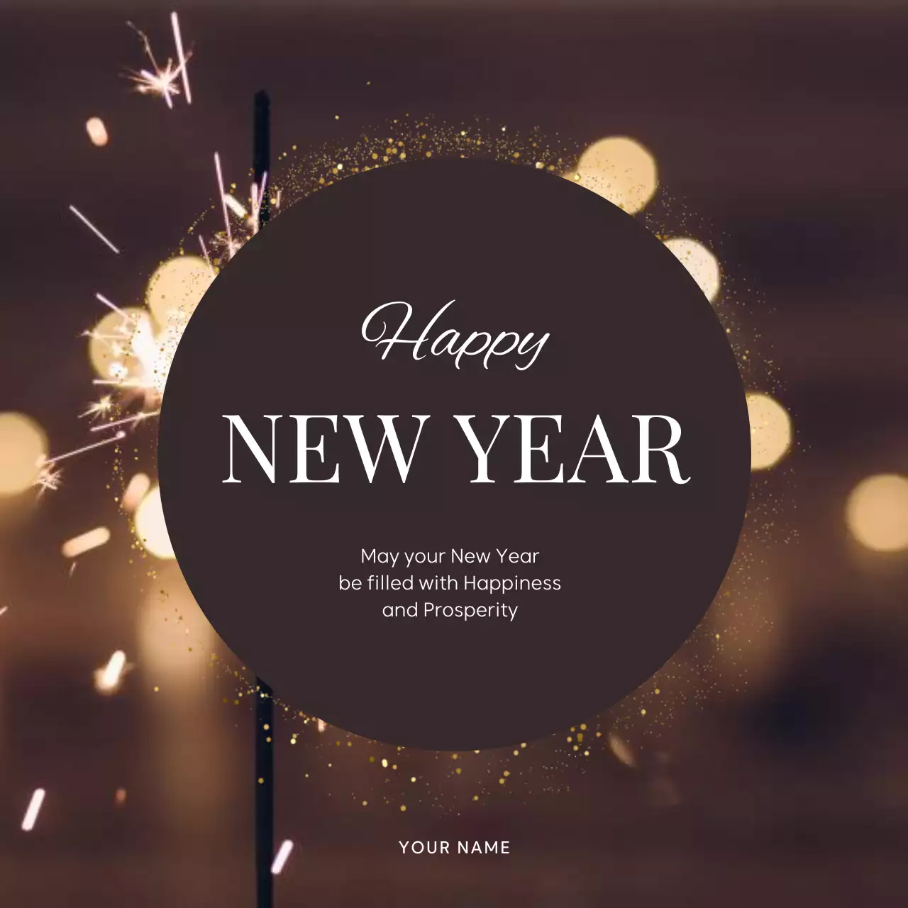 Brown Elegant New Year Greetings Card Social Media Post