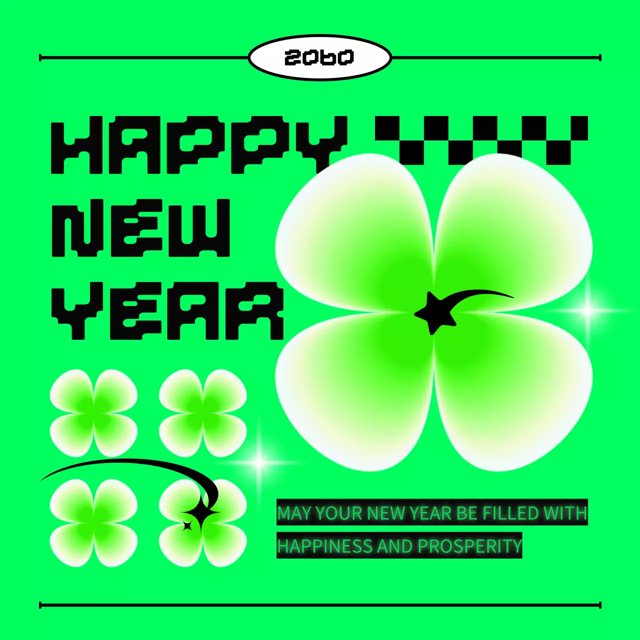 Green Retro New Year's Card Social Media Post