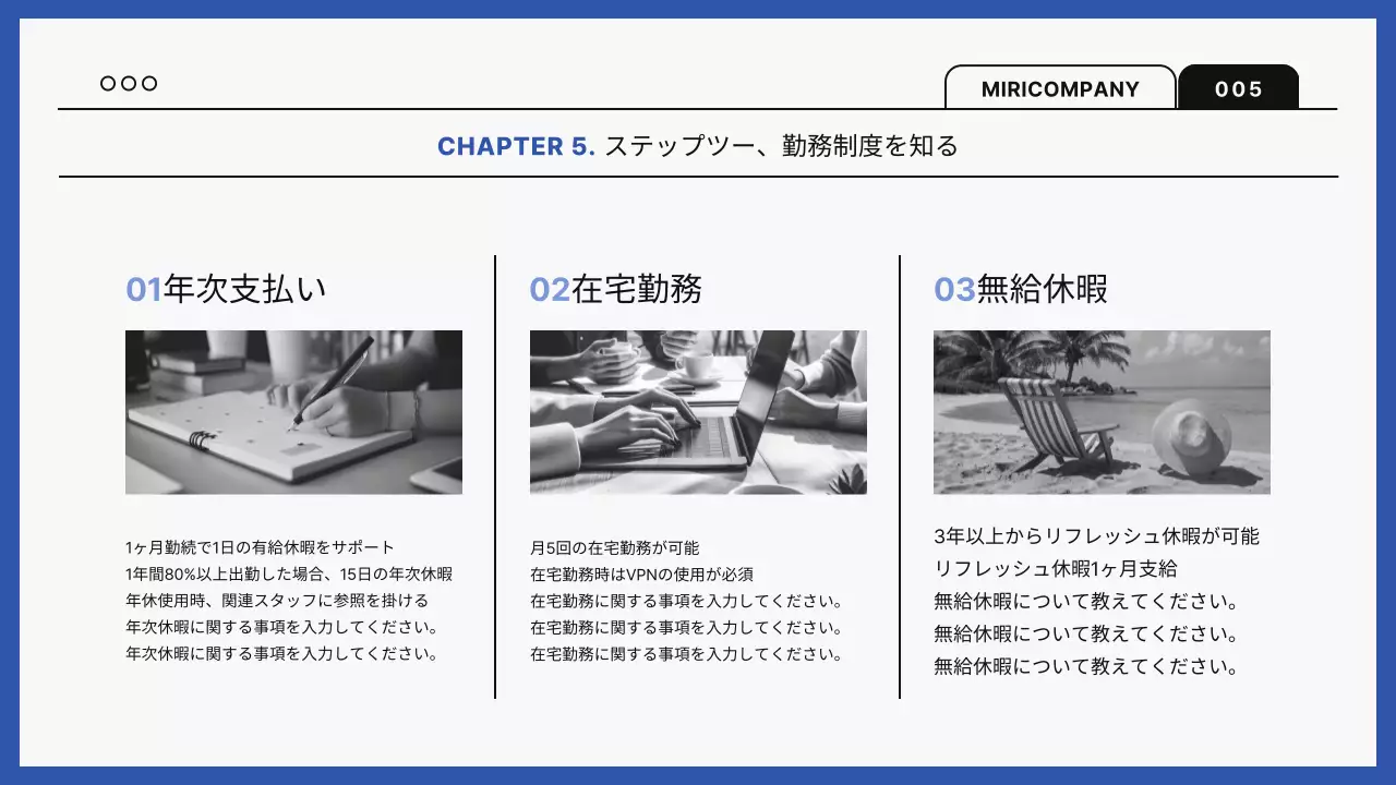 青 シンプル オンボーディング マニュアル プレゼンテーション