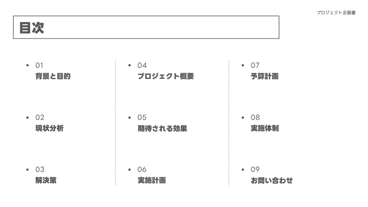 白 シンプル プロジェクト 企画書 プレゼンテーション