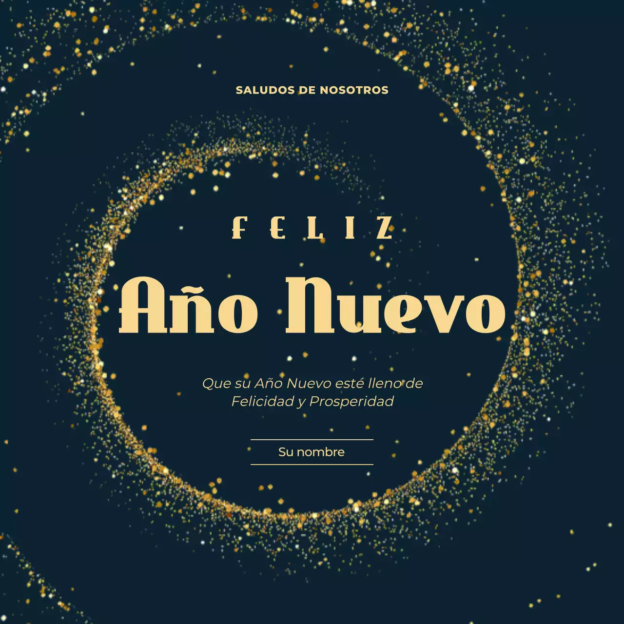 Elegante felicitación de Año Nuevo en negro