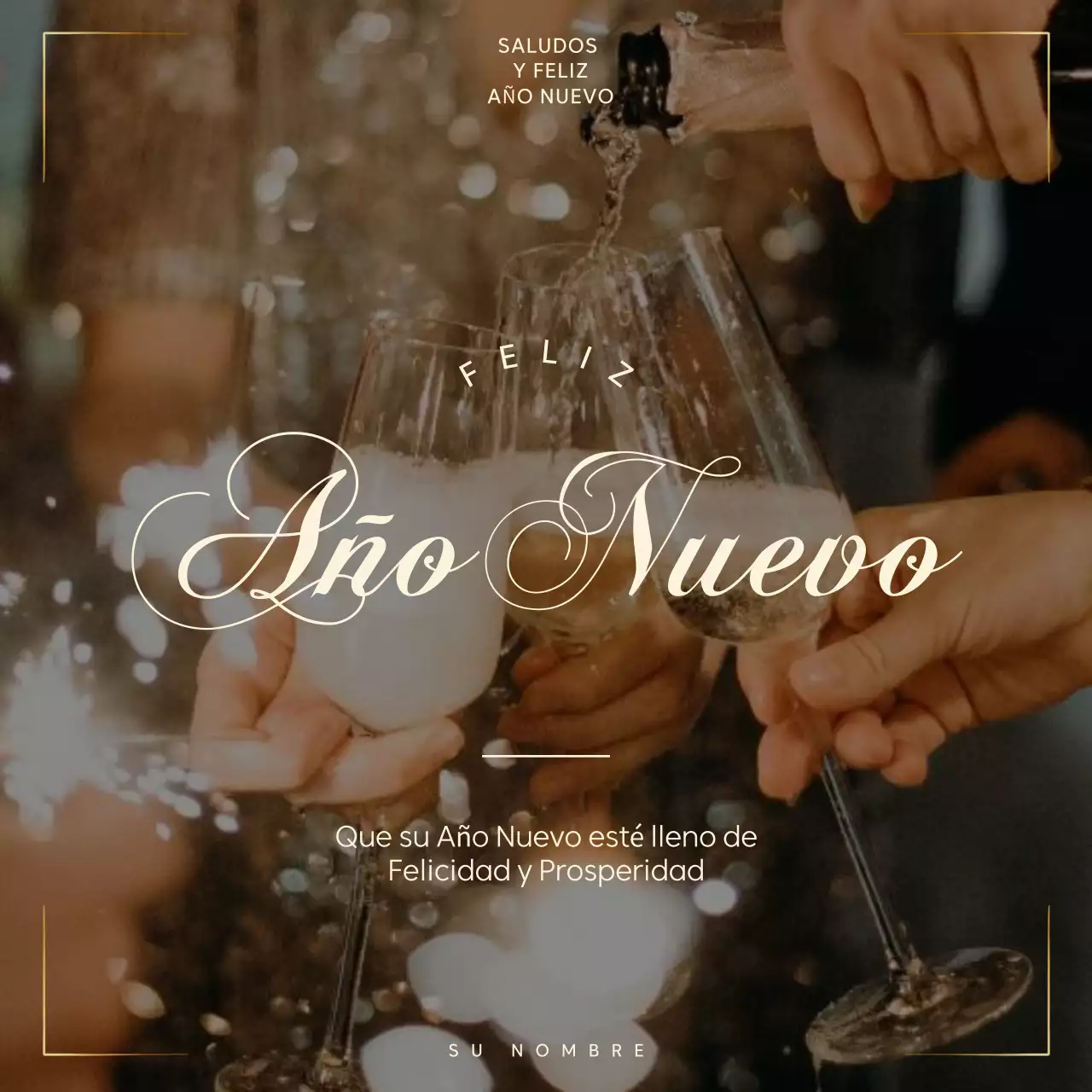 Marrón dorado Elegante Felicitación de Año Nuevo