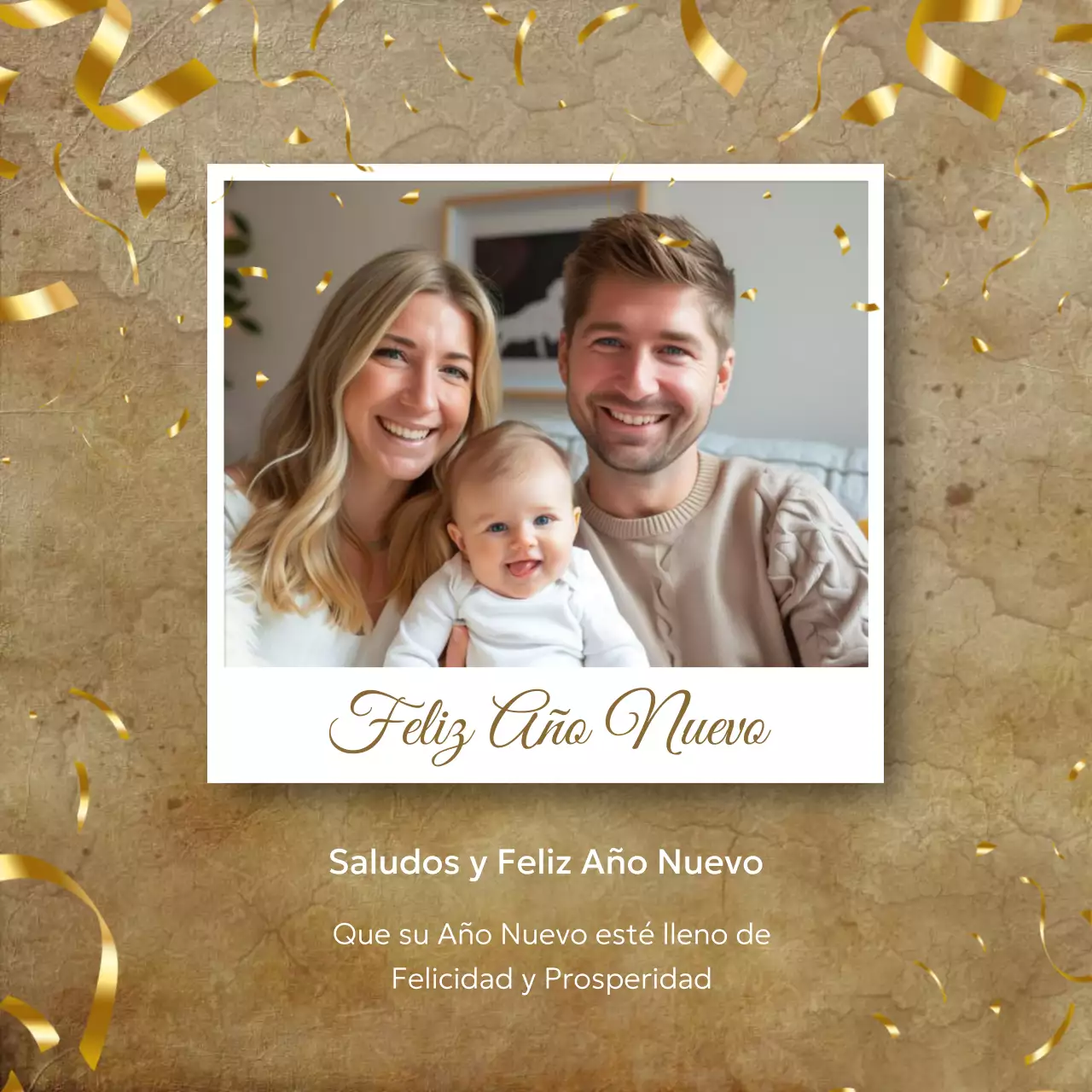 tarjeta clásica dorada de felicitación de año nuevo