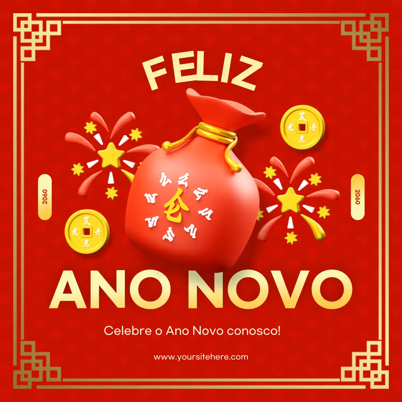 convite de Ano Novo tradicional vermelho