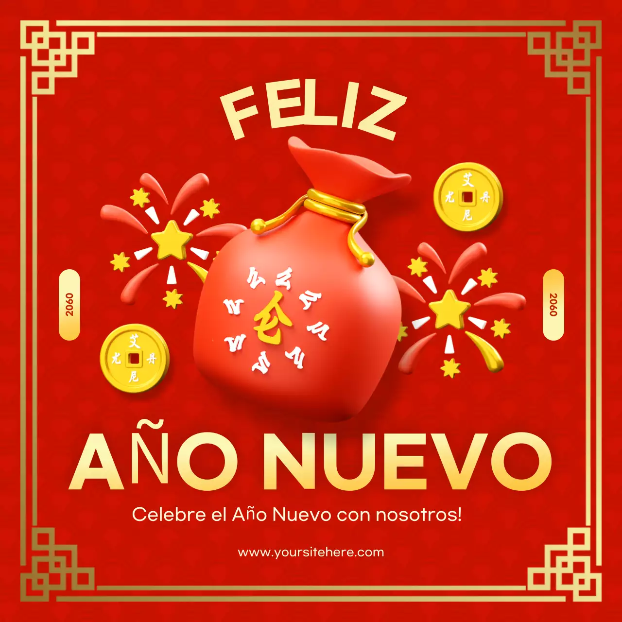 Invitación tradicional roja de Año Nuevo