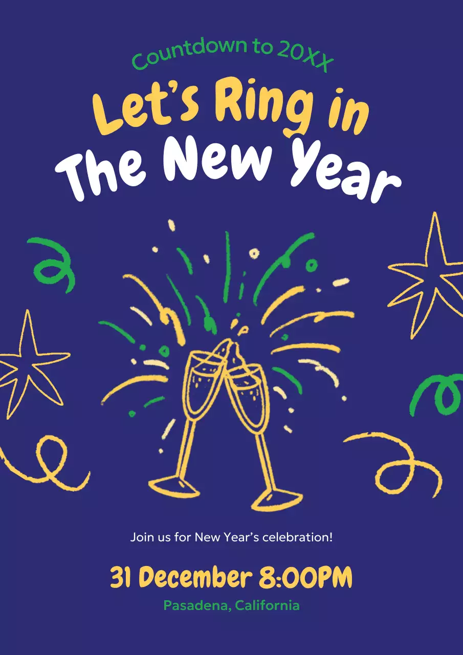 Navy Trendy New Year Invitation Poster
