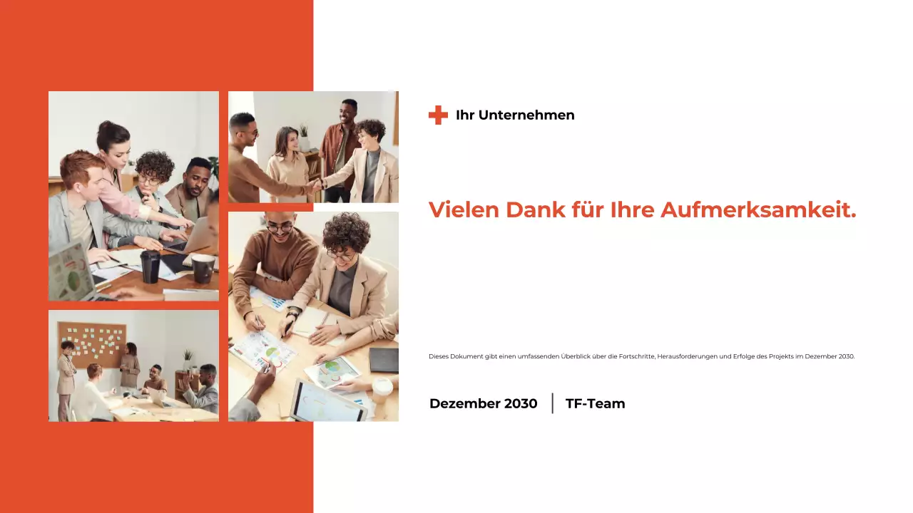 Präsentation des monatlichen Rückblicksberichts in Weiß und Orange