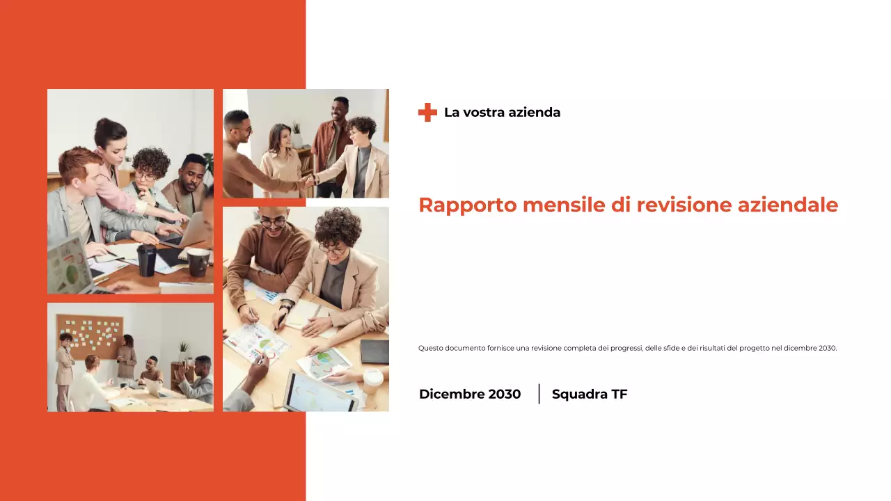 Presentazione del Rapporto di revisione mensile bianco e arancione