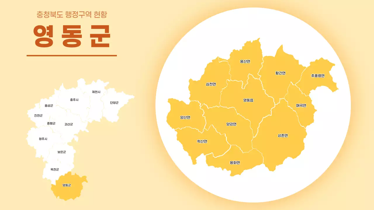 노란색의 심플한 충청북도 시군별 행정구역 현황