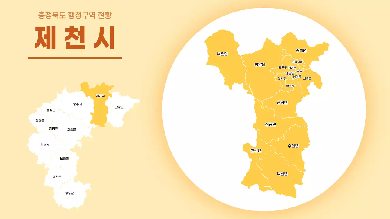 노란색의 심플한 충청북도 시군별 행정구역 현황