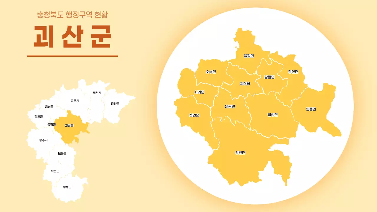 노란색의 심플한 충청북도 시군별 행정구역 현황
