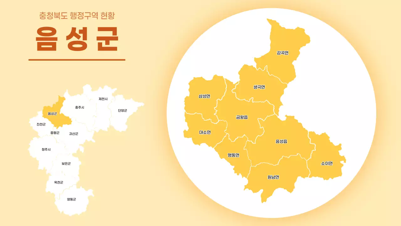 노란색의 심플한 충청북도 시군별 행정구역 현황