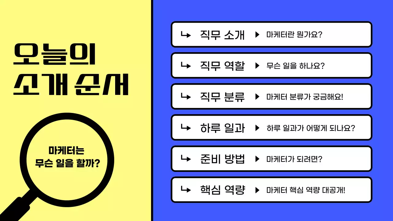 노랑과 파랑의 정갈한 마케터 진로 교육자료