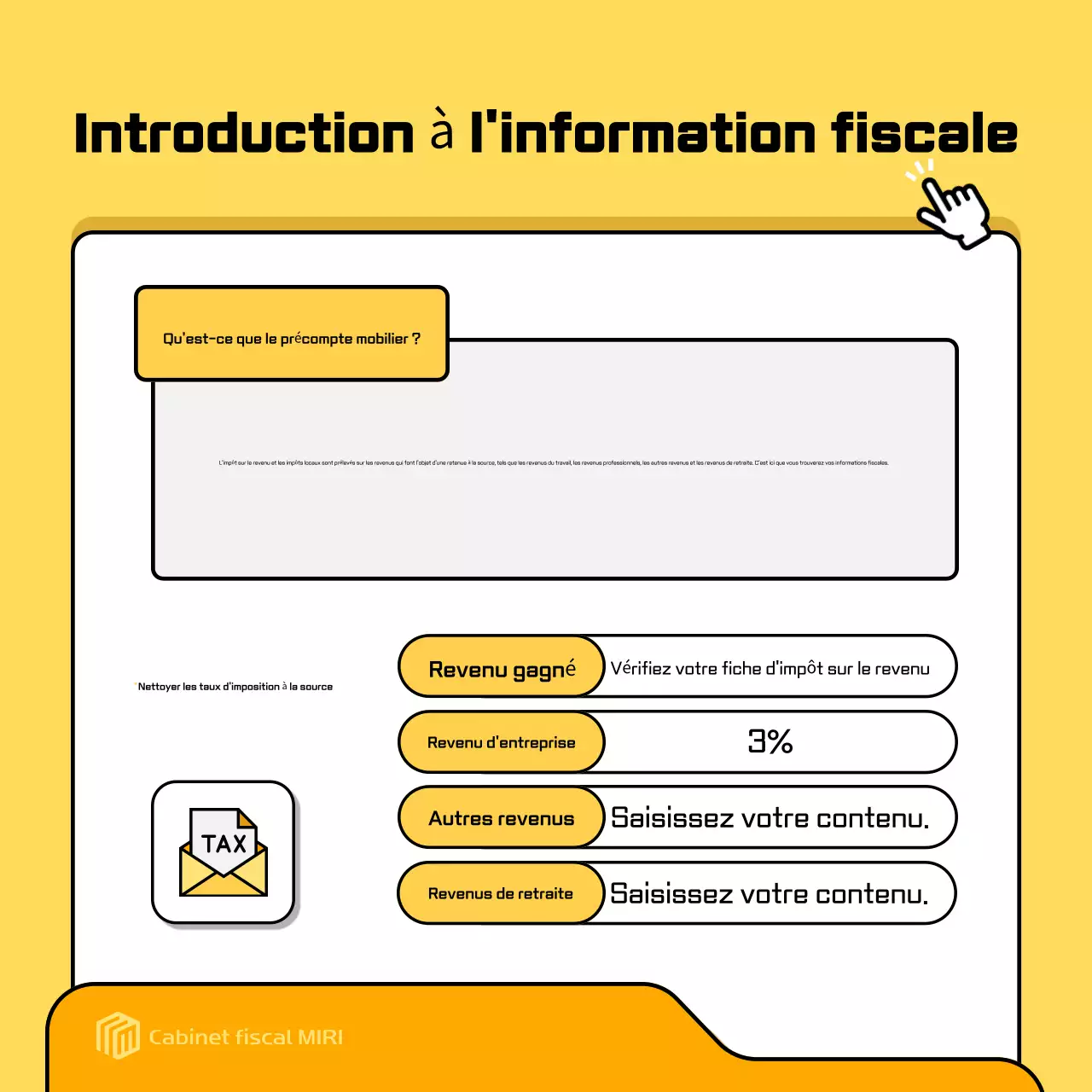 Publicité jaune moderne sur les taxes