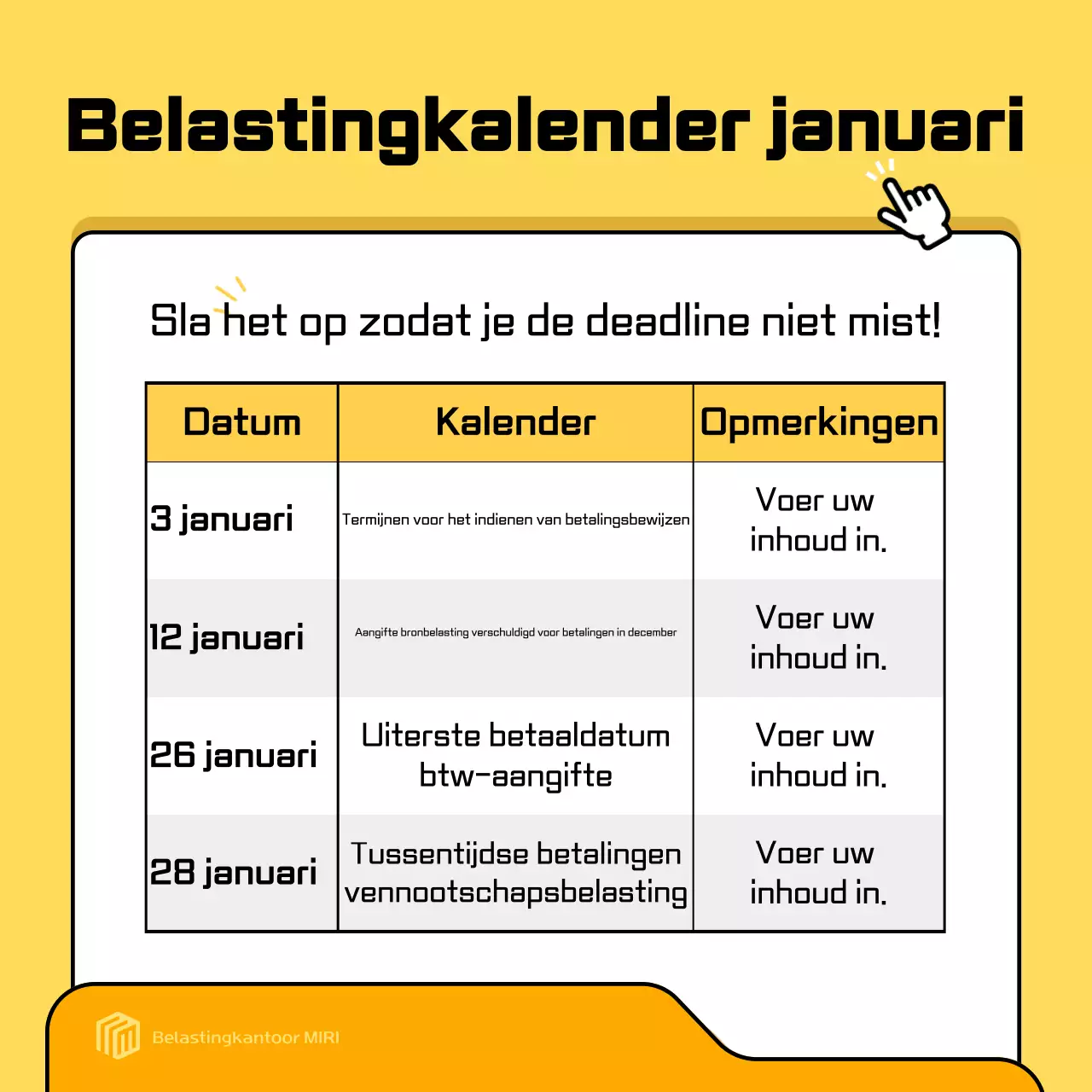 Gele moderne belastingadvertentie